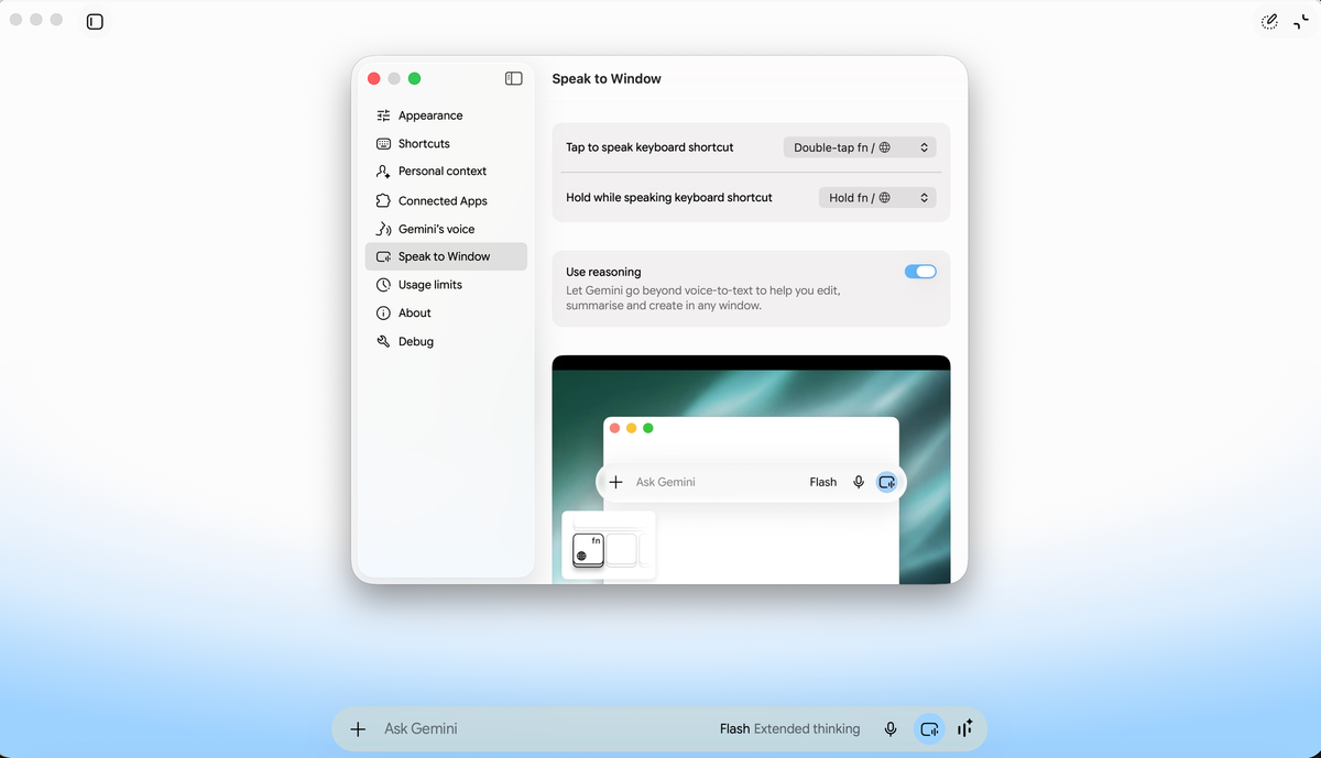 Gemini for macOS adds new "Speak to Window" feature