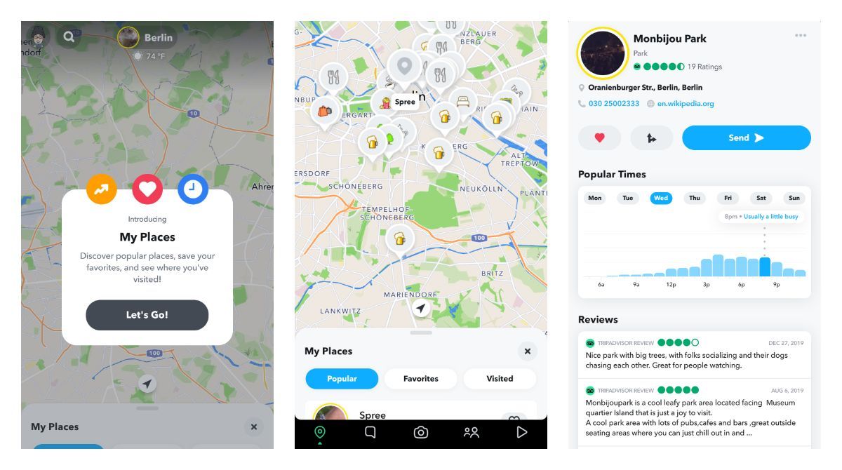 Snapchat added My Places for you to add them into favourites and see when you've visited them