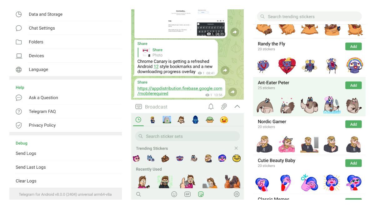 Telegram beta adds trending swimlane to stickers discovery tab