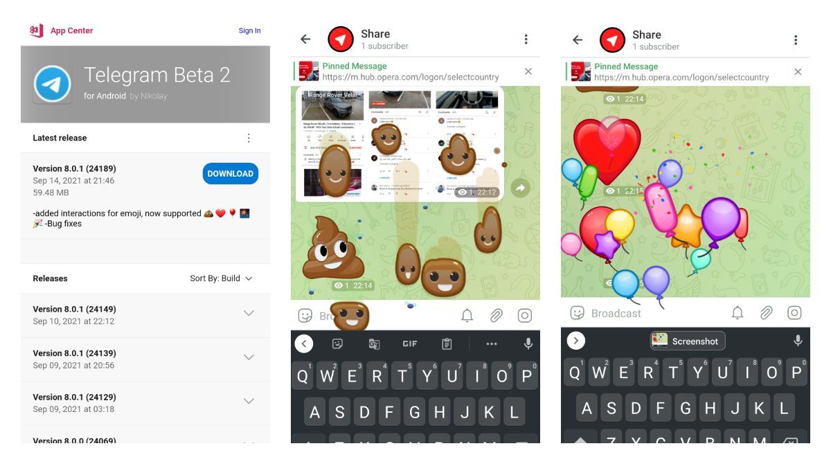 Telegram beta got a minor update that allows interacting with more animojis