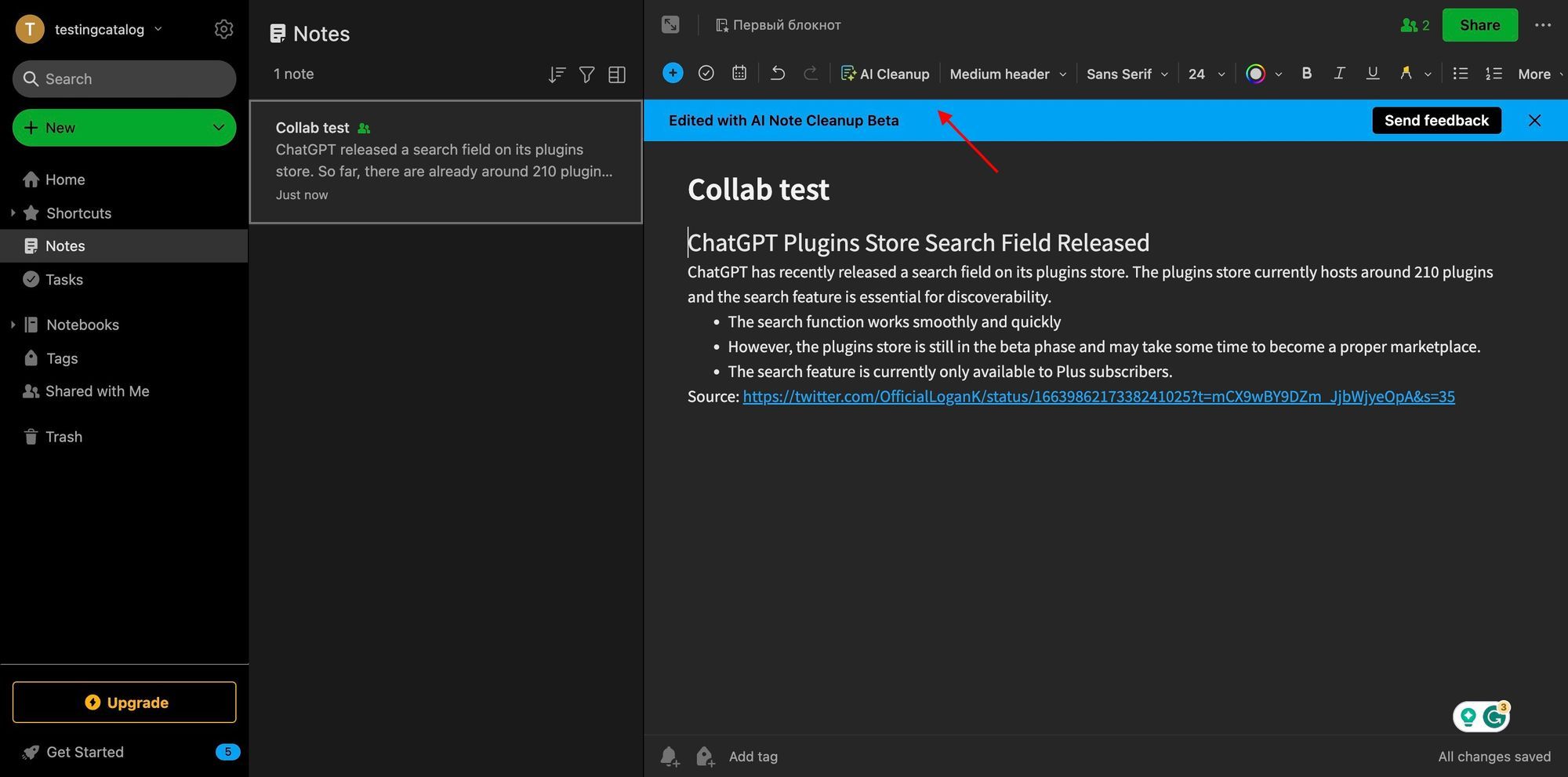 ICYMI: Evernote rolled out an AI Cleanup feature to simplify and organize notes