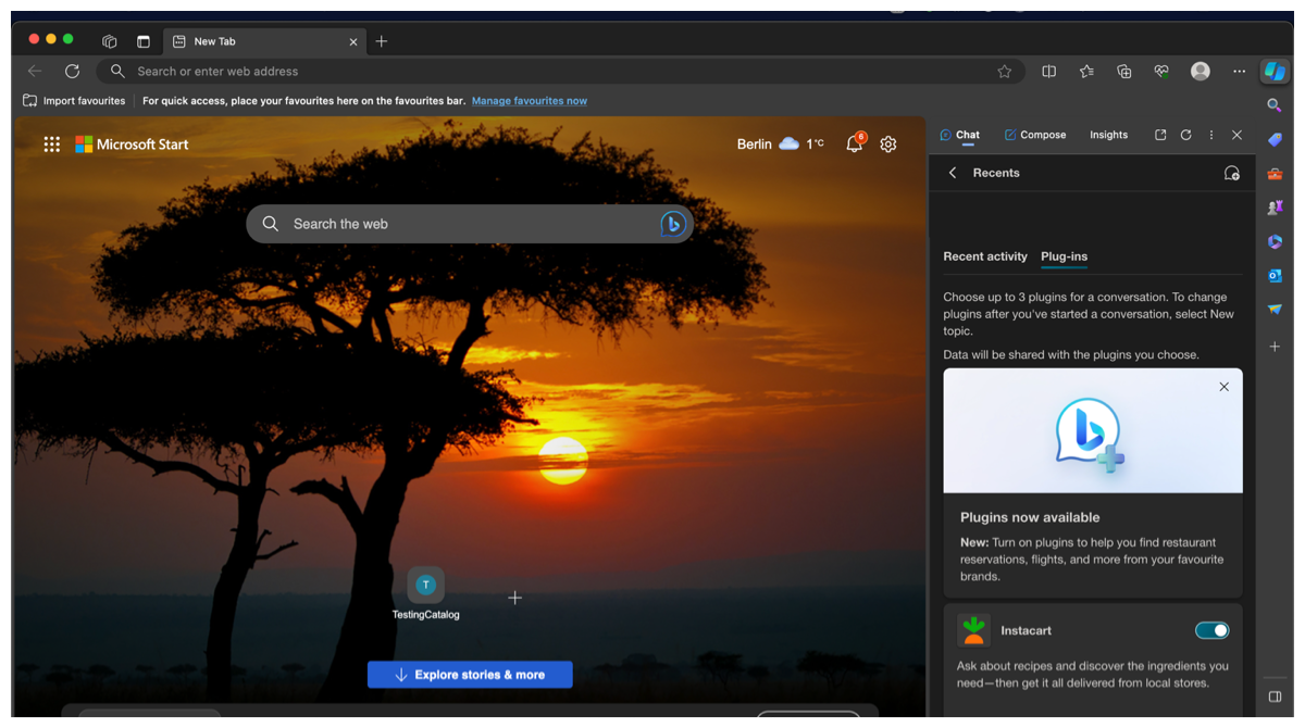 Microsoft Edge Browser now has basic plugins for its AI Co-pilot on the stable release