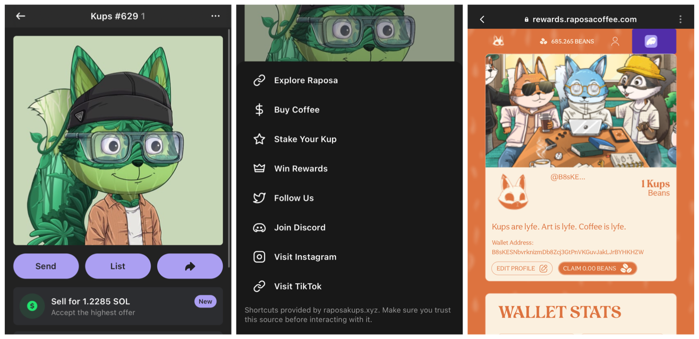 Phantom Wallet rolls out custom shortcuts for Raposa Kups NFT owners