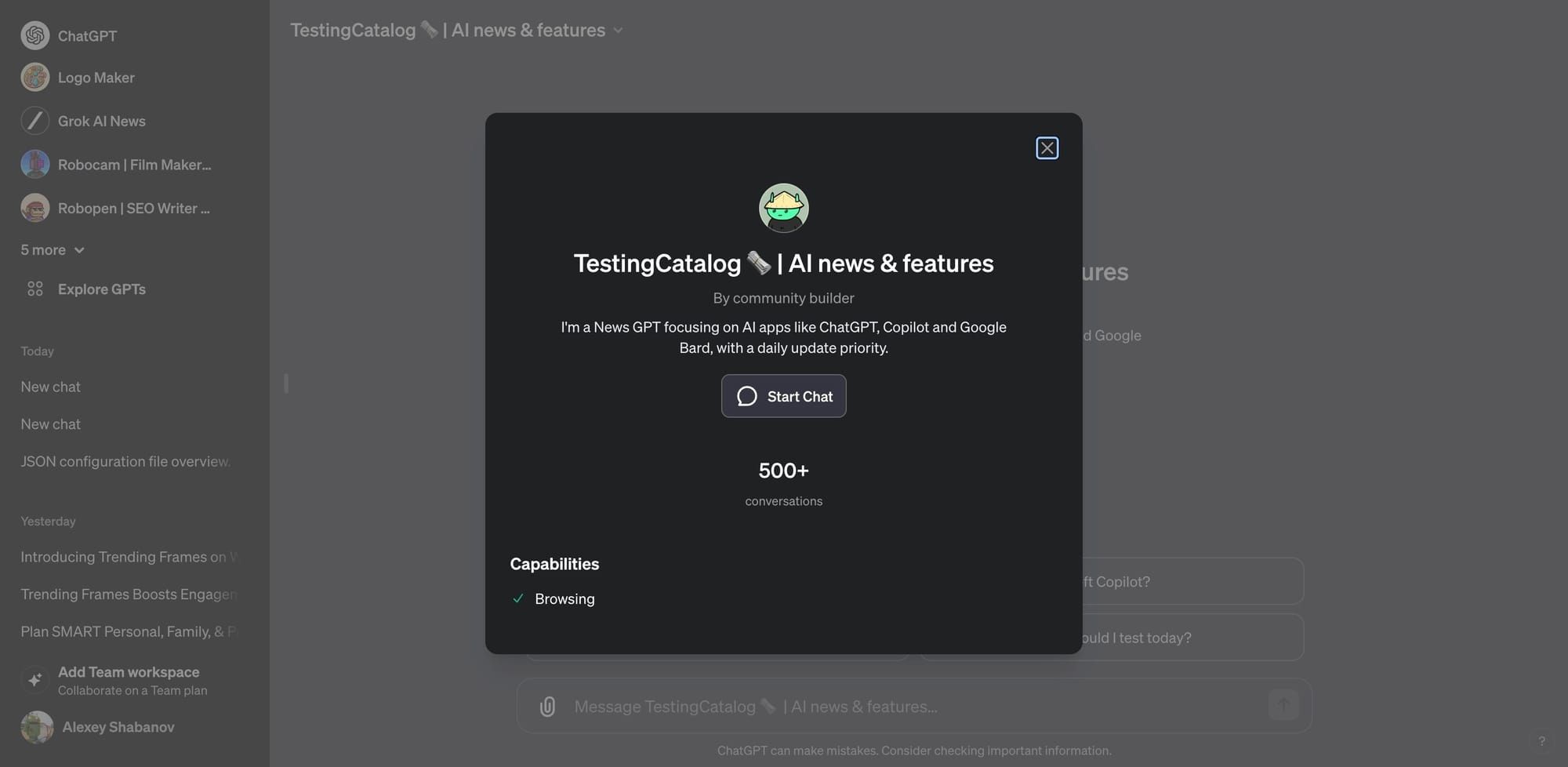 Custom GPT's "about" pages now accessible to all users
