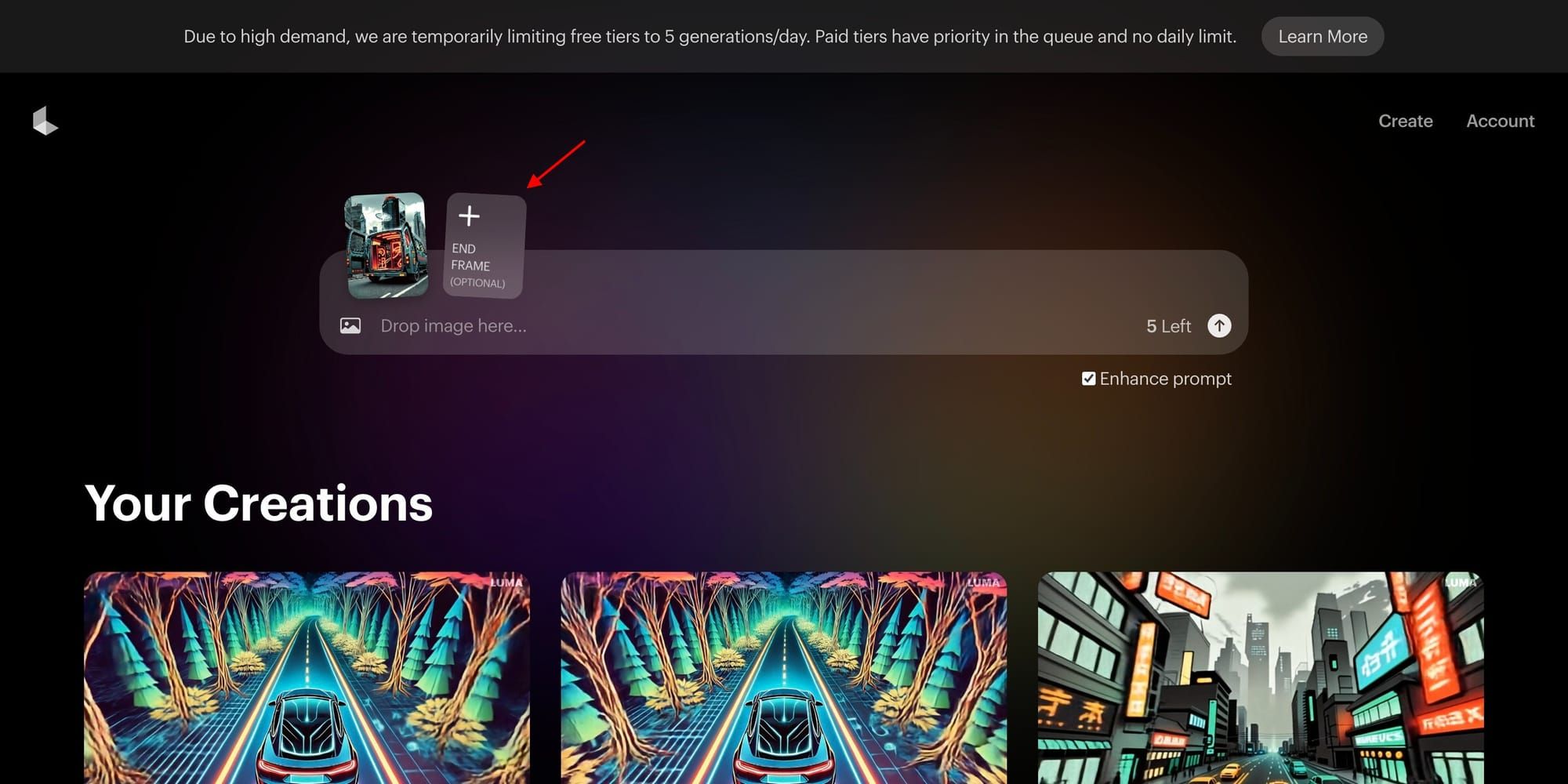 End Frame on Luma Labs