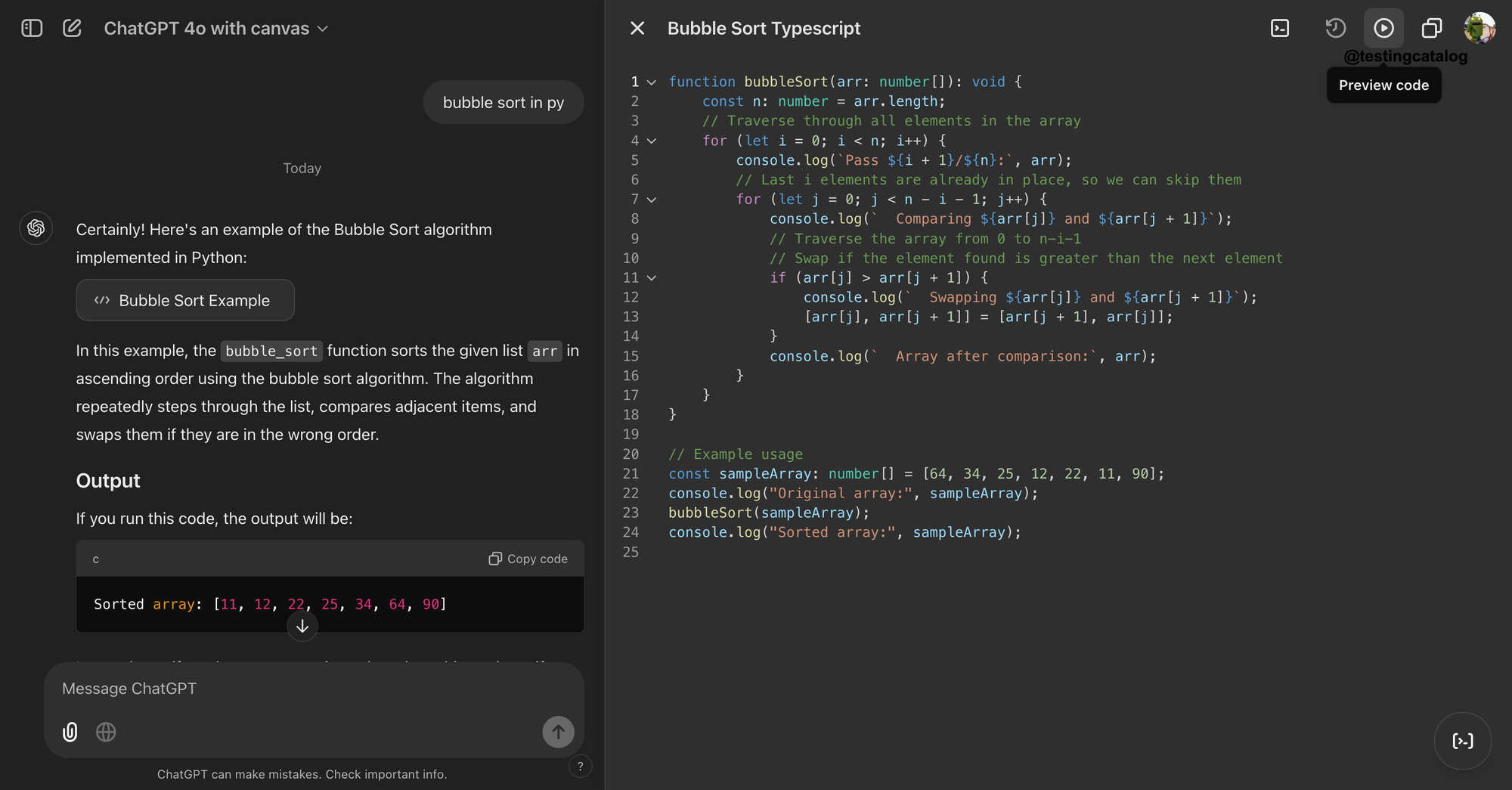 ChatGPT canvas code execution