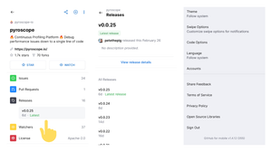 Github for Android now shows releases directly on the project page