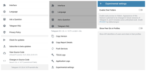 Telegram X updates with folder support and experimental settings