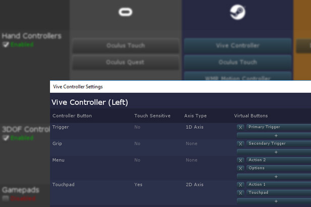 tbutt input vr multiplatform settings controllers