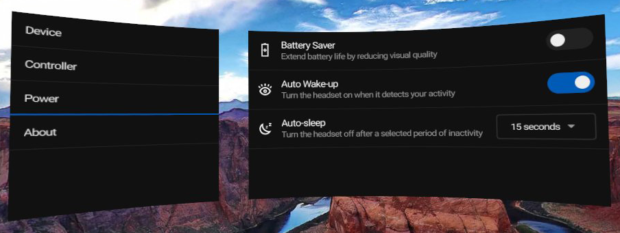oculus go power options