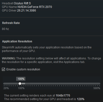 SteamVR Settings Rift S