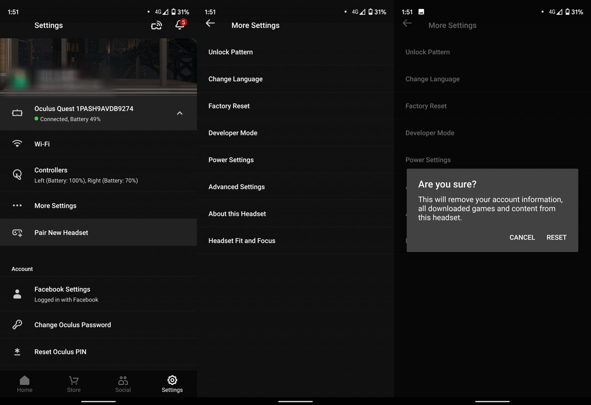 Quest factory reset app