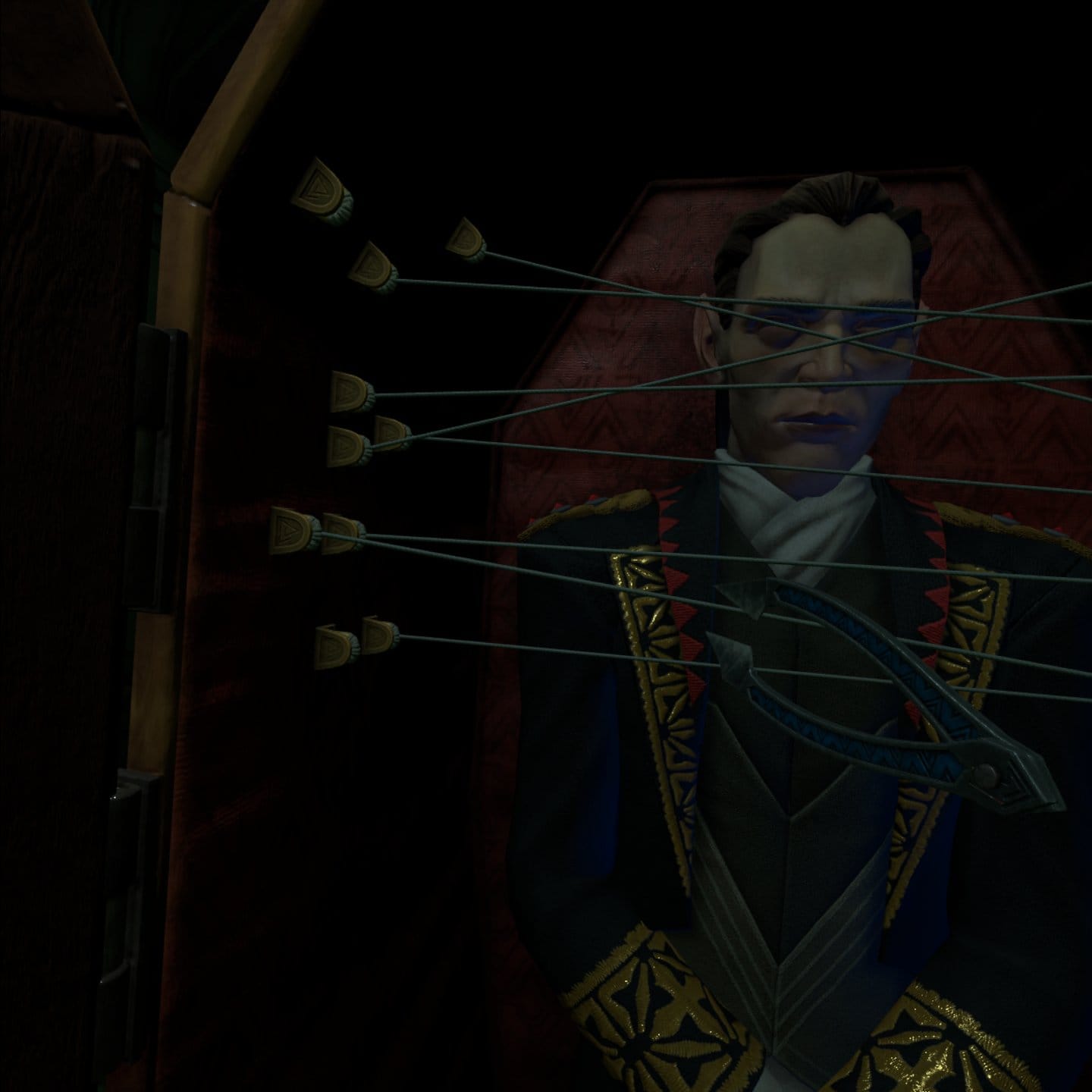 Silent Slayer: Vault of the Vampire screenshot, shows vampire in coffin