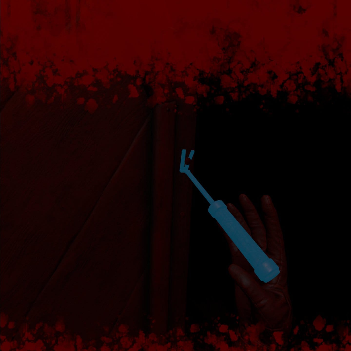 Silent Slayer: Vault of the Vampire screenshot, shows blood on screen as you hold a tool