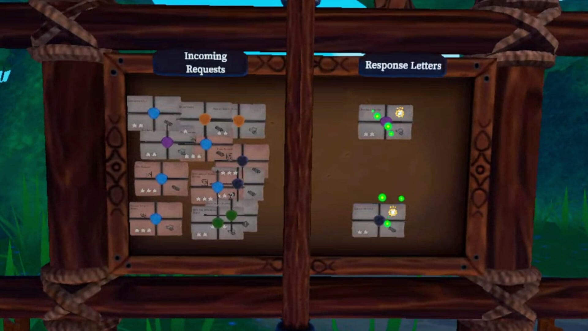 Blackforge: A Smithing Adventure Preview screenshot, shows a requests board