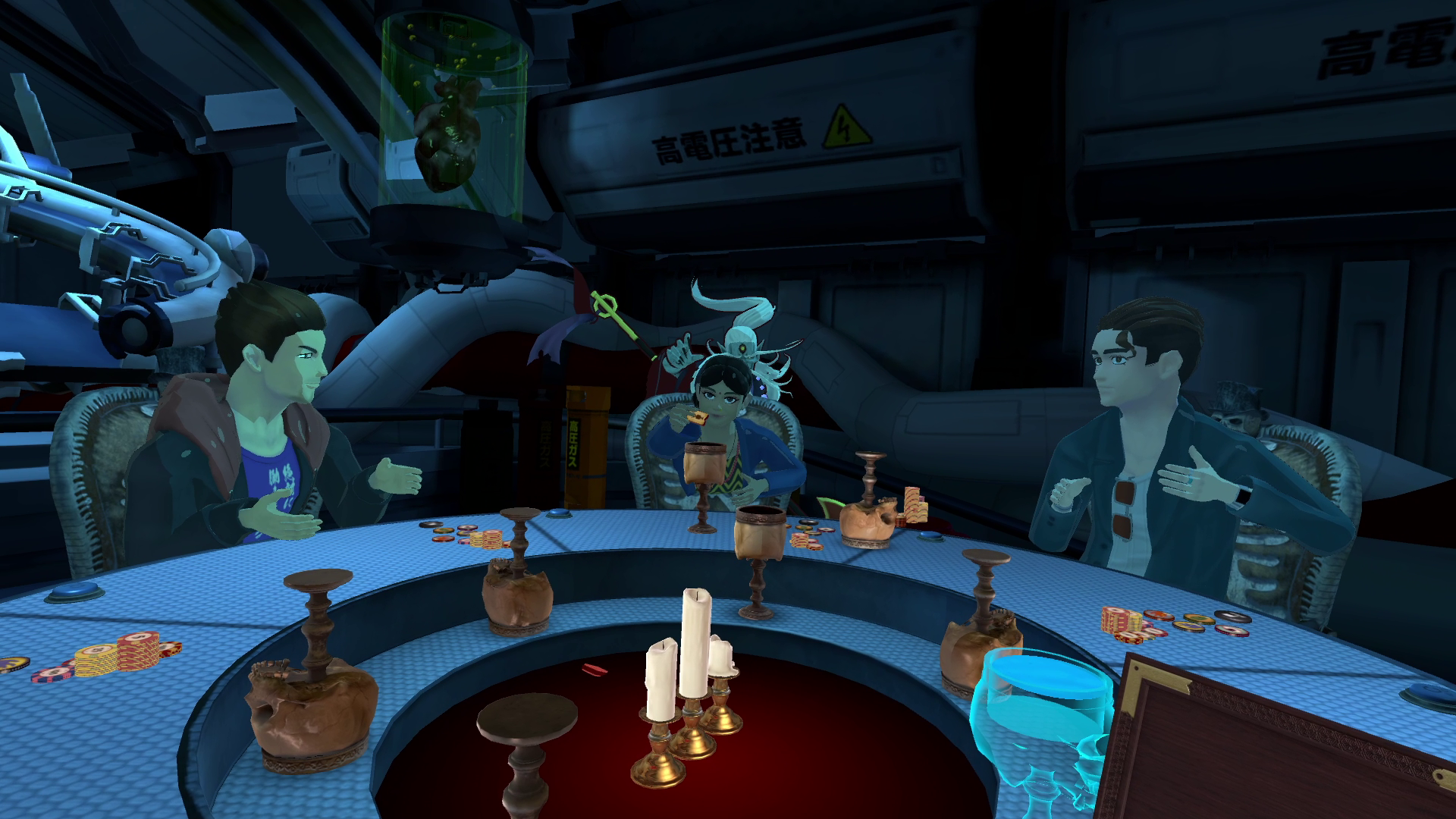 Death Game Hotel screenshot shows three players around a betting table