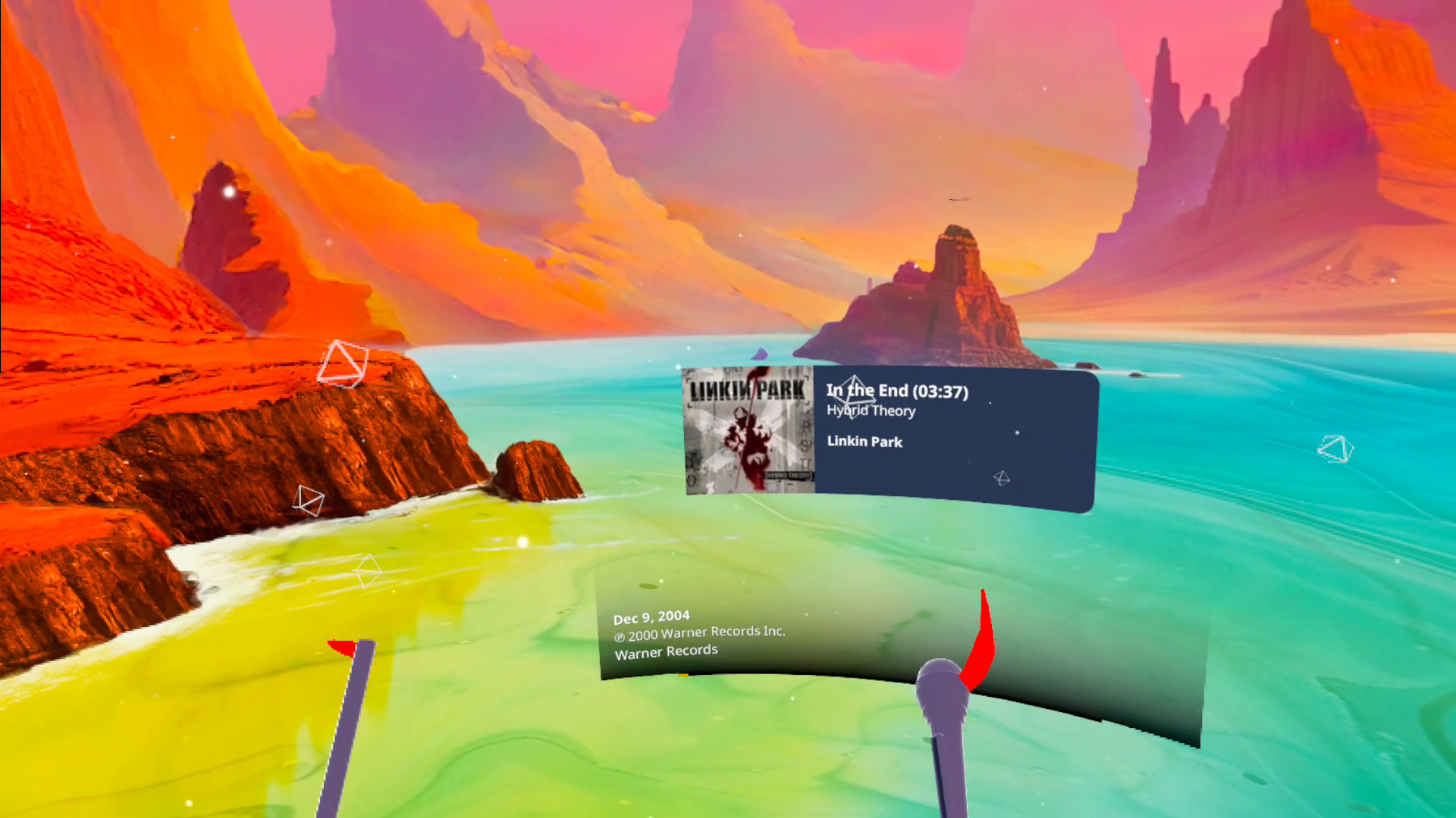 A vibrant multi-color environment with Linkin Park's 'In The End' song playing.