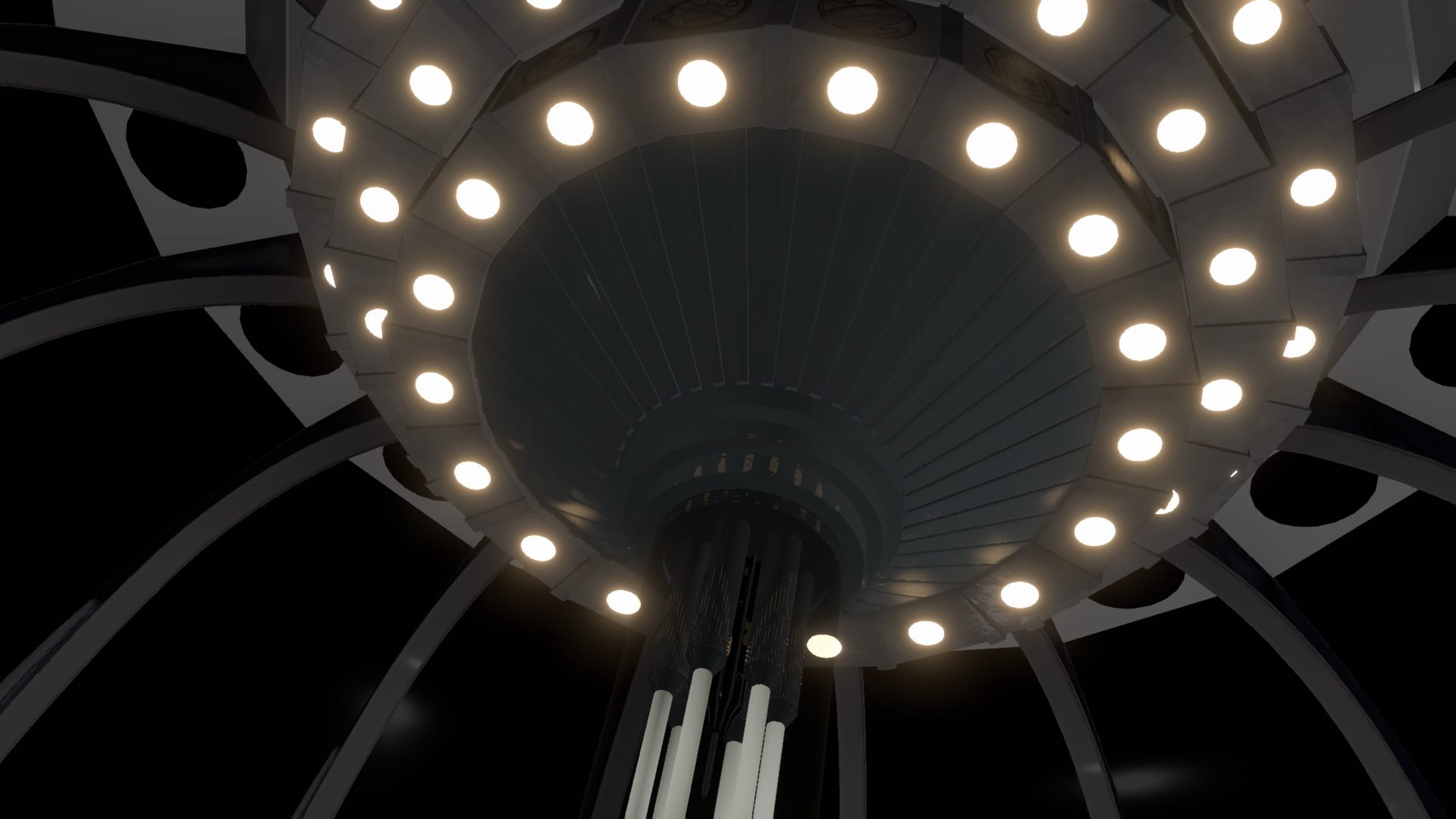 A lit column in the center of a virtual TARDIS. Its lights are quite glowy.