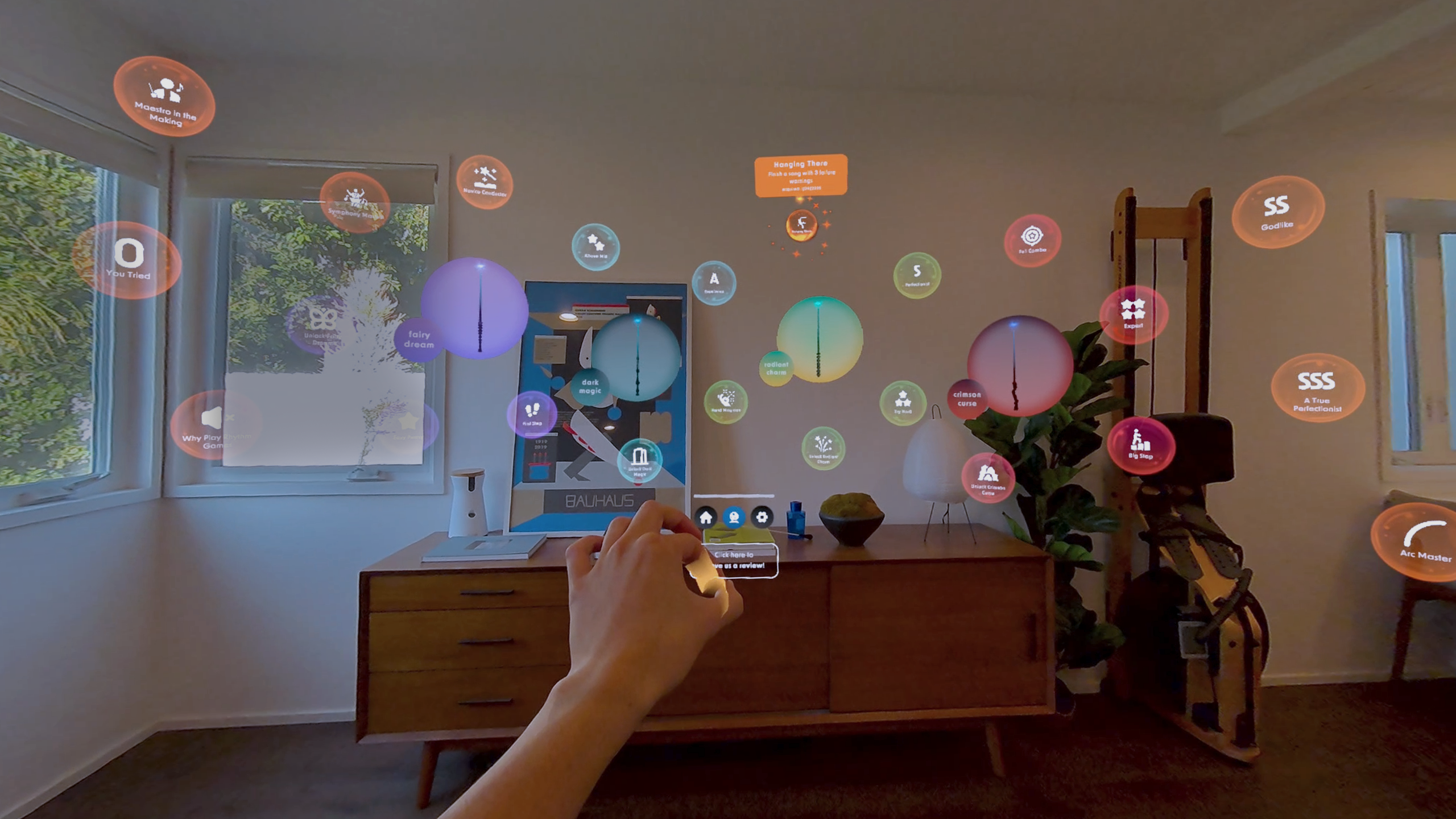 Symphoni screenshot shows a menu with bubbles representing your options across your living space