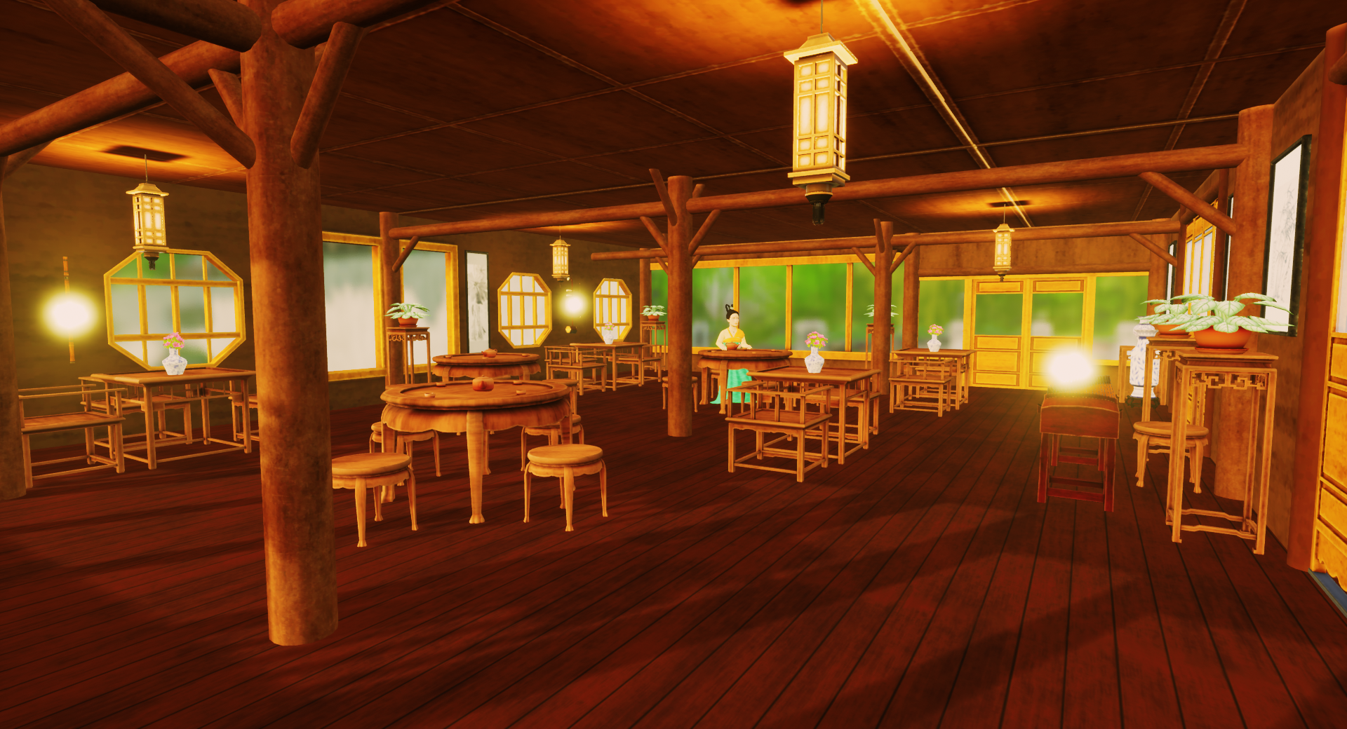 Verse VR screenshot shows a hall filled with tables