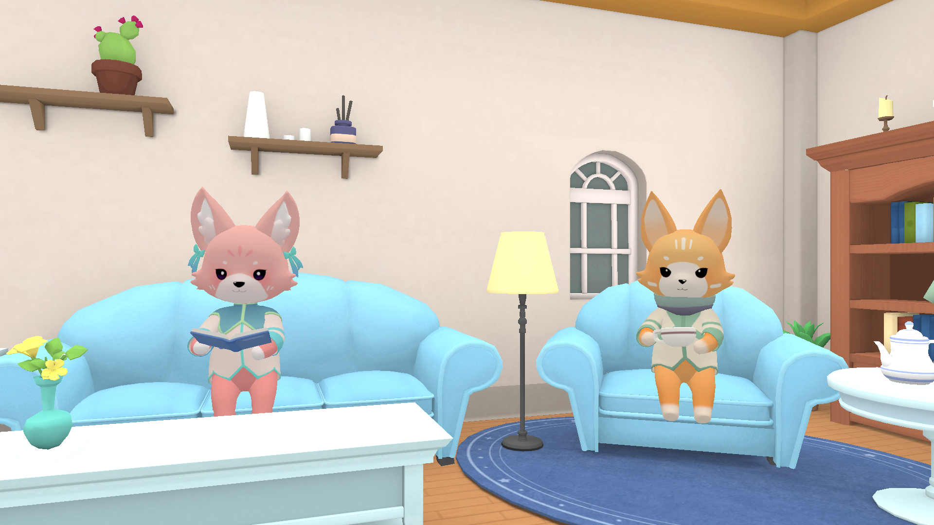 Little Planet screenshot shows two anthropomorphic animals sat on a sofa and armchair