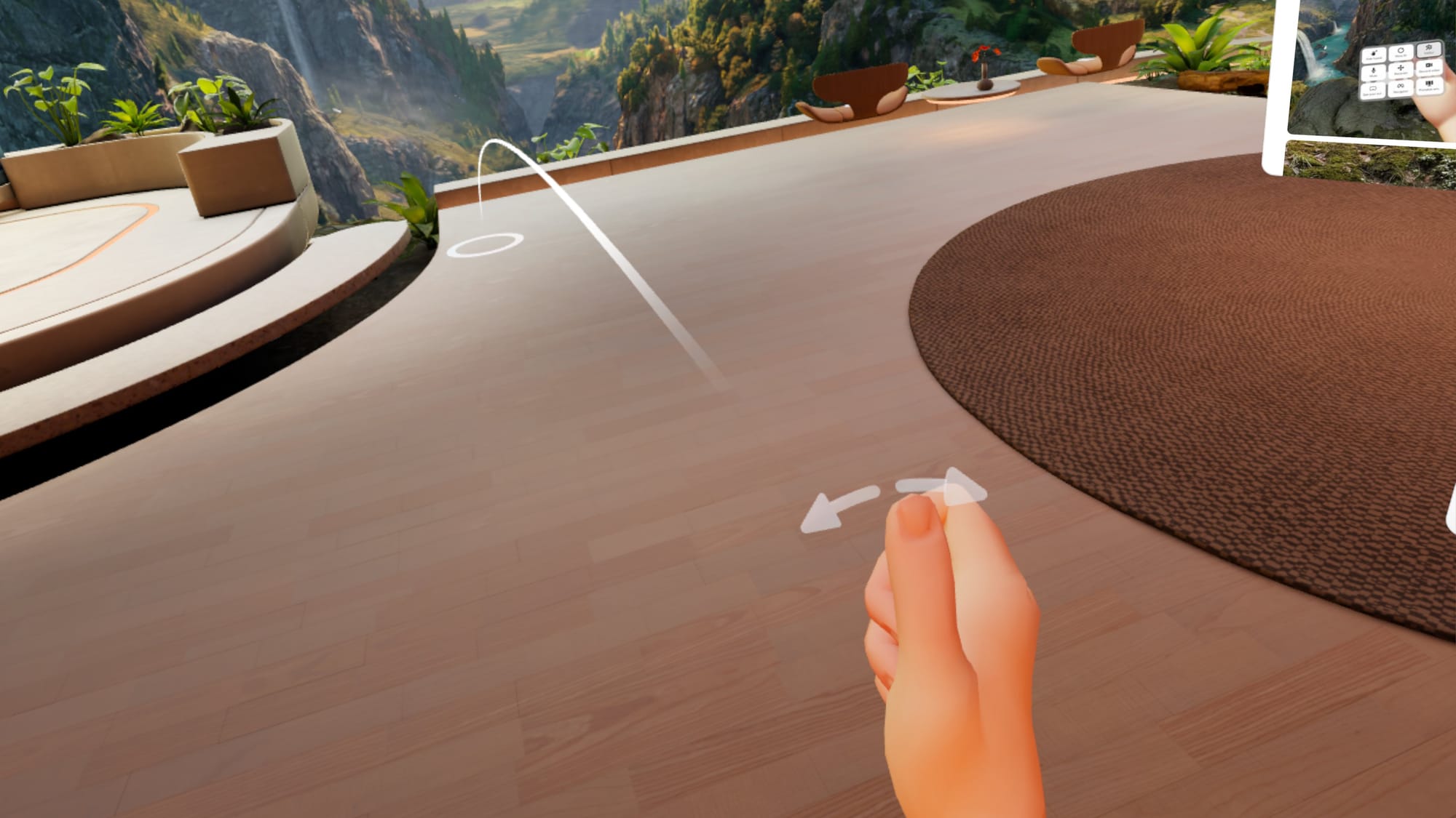 Arrows appear over my avatar's hand to indicate hand-movement is active.