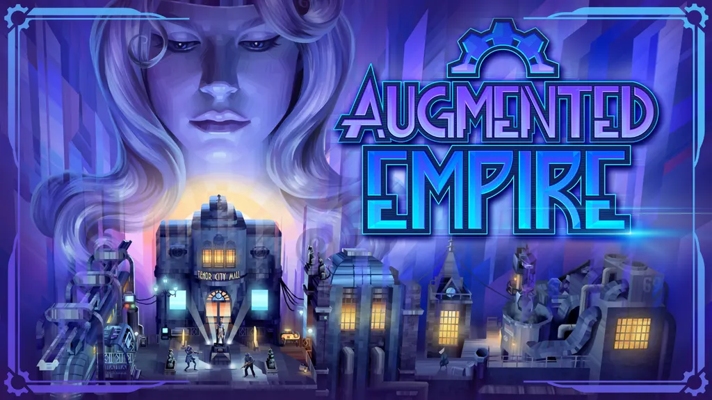Augmented Empire key art shows a young woman looking over a city