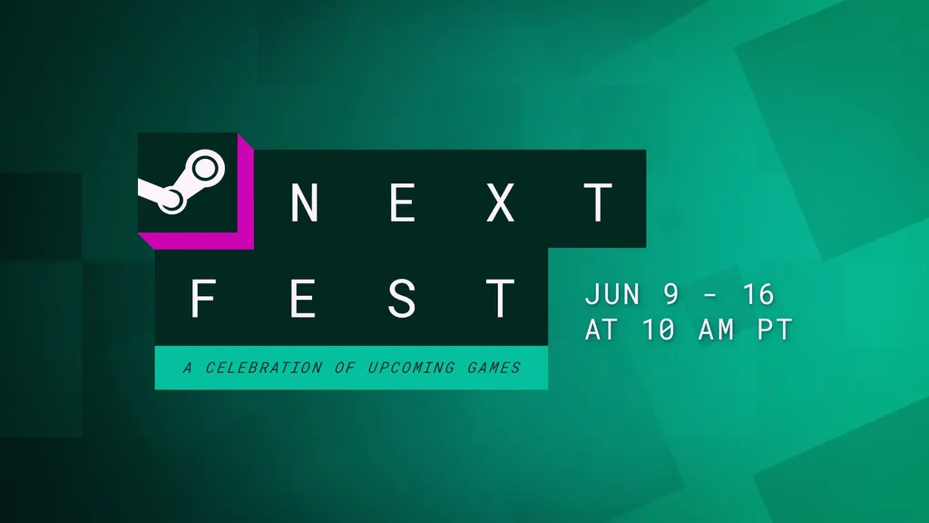Steam Next Fest - June 2025 key art lists a date of June 9 - 16 at 10am pacific time