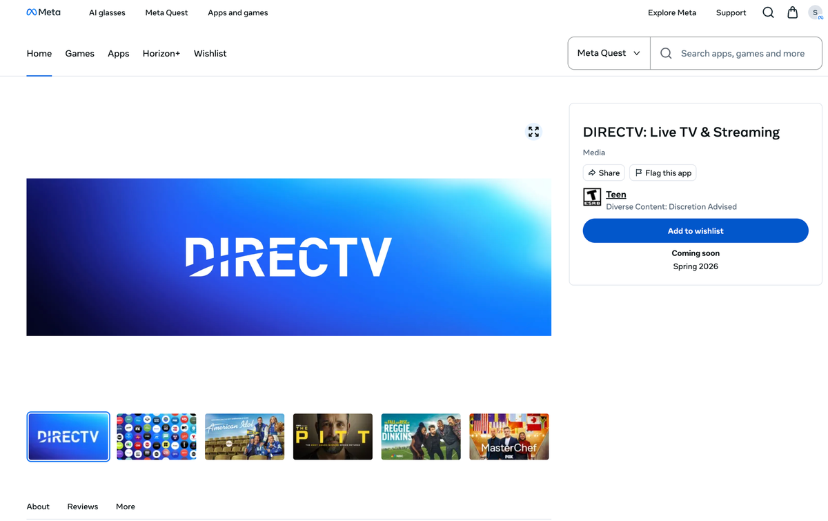 DIRECTV Lists Live TV Streaming App For Meta Quest Ahead Of Spring 2026 Launch