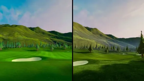 Golf+ Quest 3 (right side) and Quest 2 (left side) visual comparison