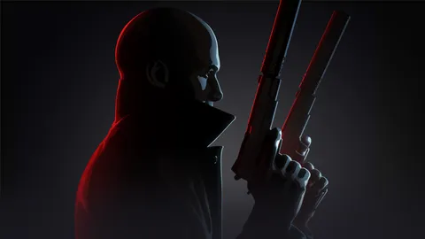 Hitman 3 VR Reloaded key art shows man holding two guns in both hands