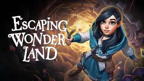 Escaping Wonderland key art shows a dark haired girl holding a slingshot