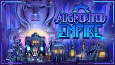 Augmented Empire key art shows a young woman looking over a city