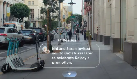 Google's representation of the view when wearing its display AI glasses.