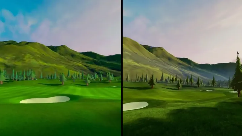 Golf+ Quest 3 (right side) and Quest 2 (left side) visual comparison