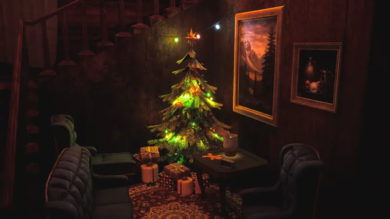 Hunt Together screenshot shows a Christmas tree in a room