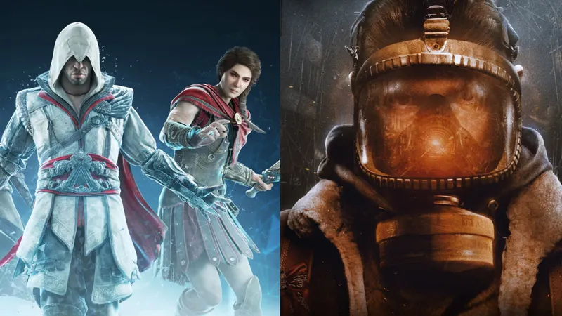 Left image shows two Assassin's Creed characters, right image shows Metro Awakening protagonist 