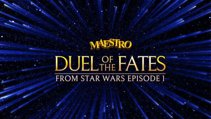 Maestro key art that says "Duel of the fates from Star Wars Episode 1"