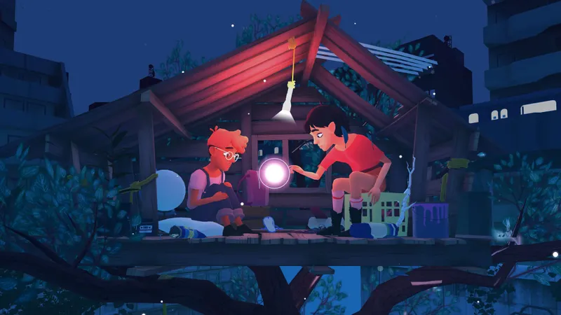 Shows Arina and Frendt in a treehouse. 