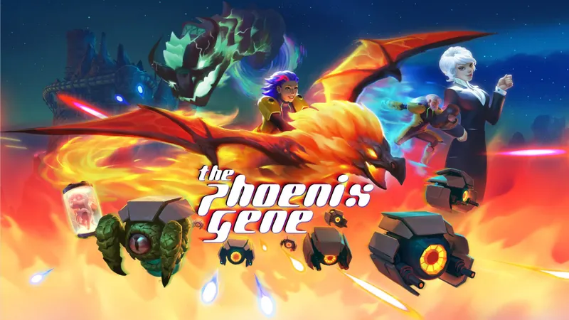 The Phoenix Gene key art shows a woman riding on top of a flaming phoenix