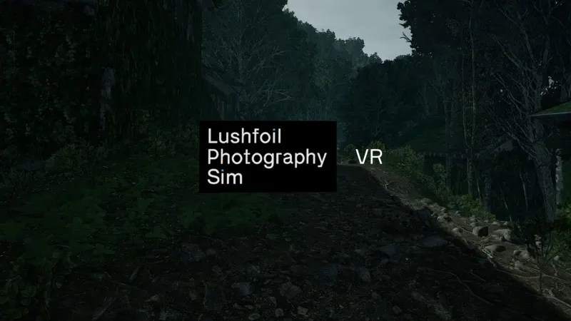 "Lushfoil Photography Sim VR", key art for the game with its name set against a forest landscape.