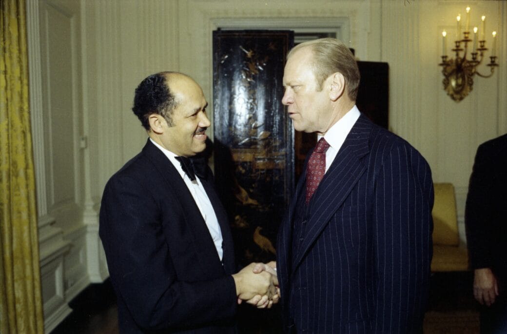 Eugene Allen shakes hands with Gerald Ford