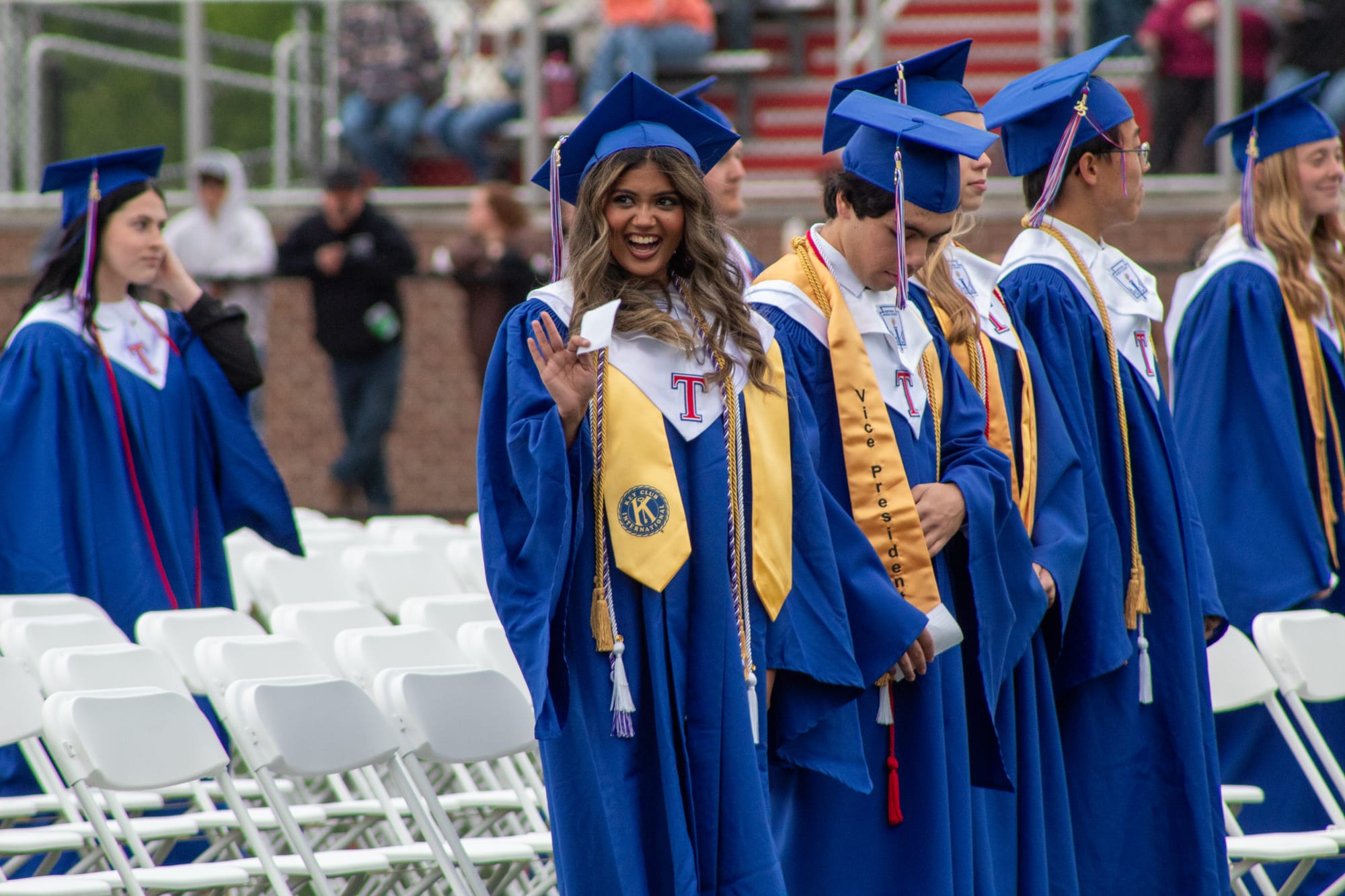 Krupa Patel waves to someone in the crowd
