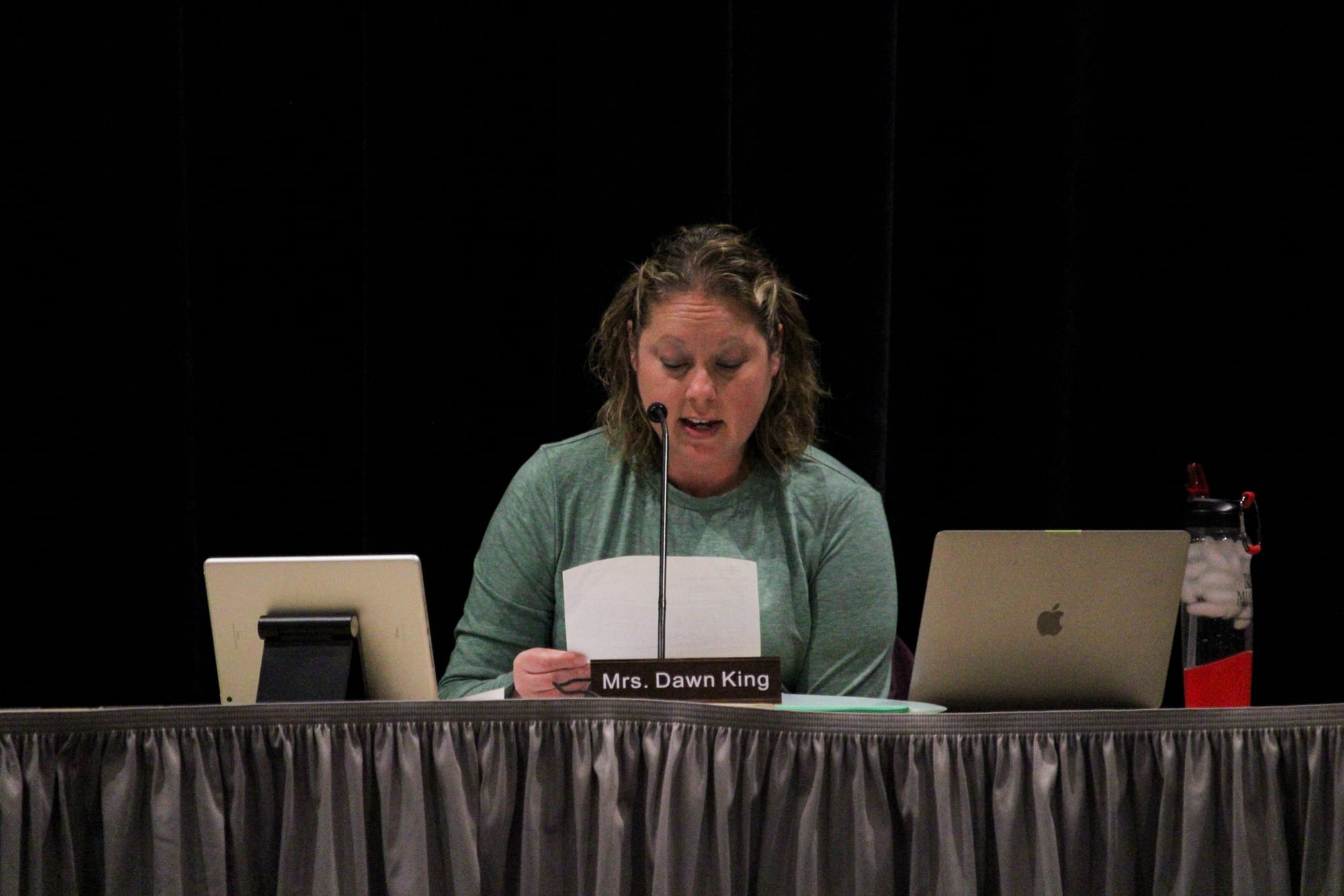 Talawanda School District Board of Education member Dawn King listens to a regular meeting
