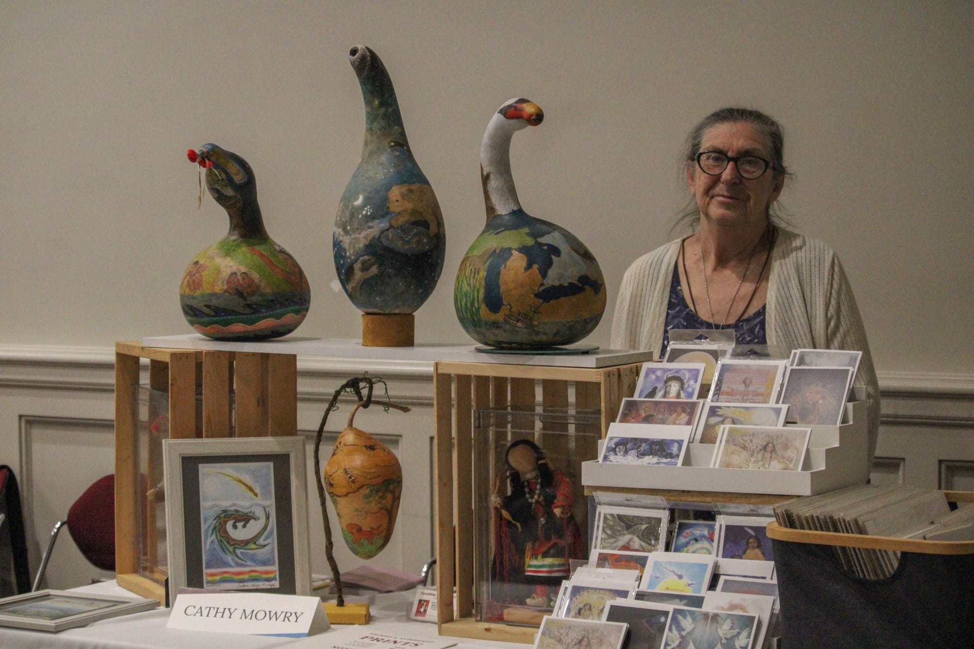 Cathy Mowry of Fort Wayne, Indiana, shares her art at the 11th Biennial Myaamiaki Conference