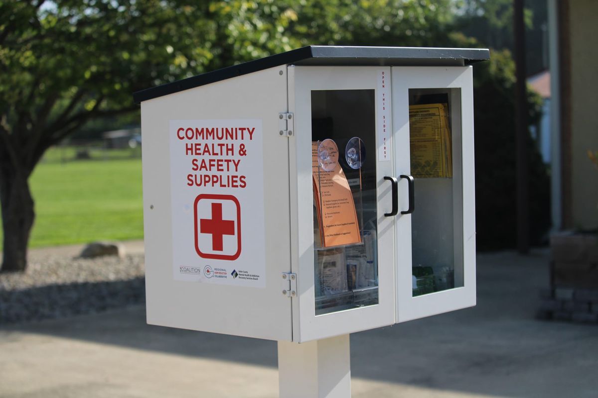 First health and safety supply box installed in front of Reily Community Center