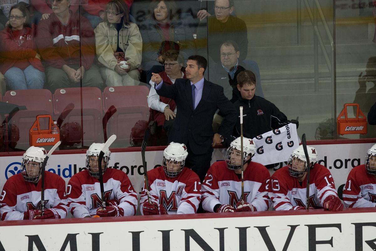 Former Miami hockey head coach Enrico Blasi returns to Oxford with St. Thomas, where he left a lasting legacy