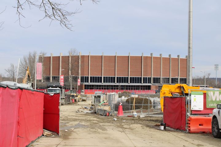Construction in front of Millett Hall