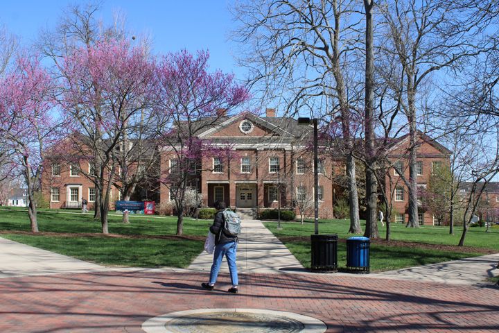 A student walks in front of Roudebush Hall