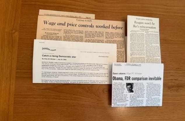 A collage of Allan Winkler's articles in print